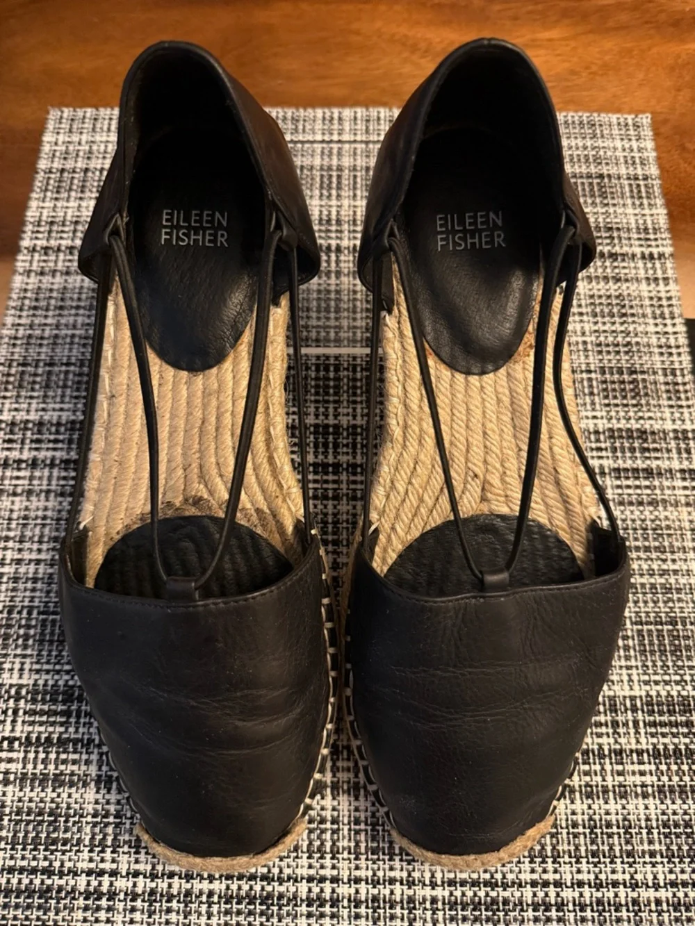 Eileen Fisher Lee Black Leather Espadrille Flats | Size 9 Minimalist Chic